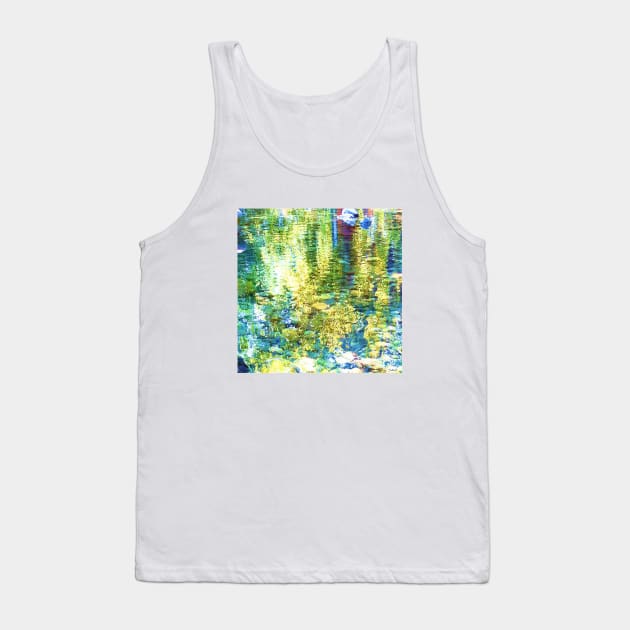 Sparks of gold on the water, sparkle, water, gold, shine, sun, turquoise, aqua, color, abstract, navy, blue, pebbles, river, reflection, summer, adventure, nature, beach, sea, ocean, Tank Top by PrintedDreams